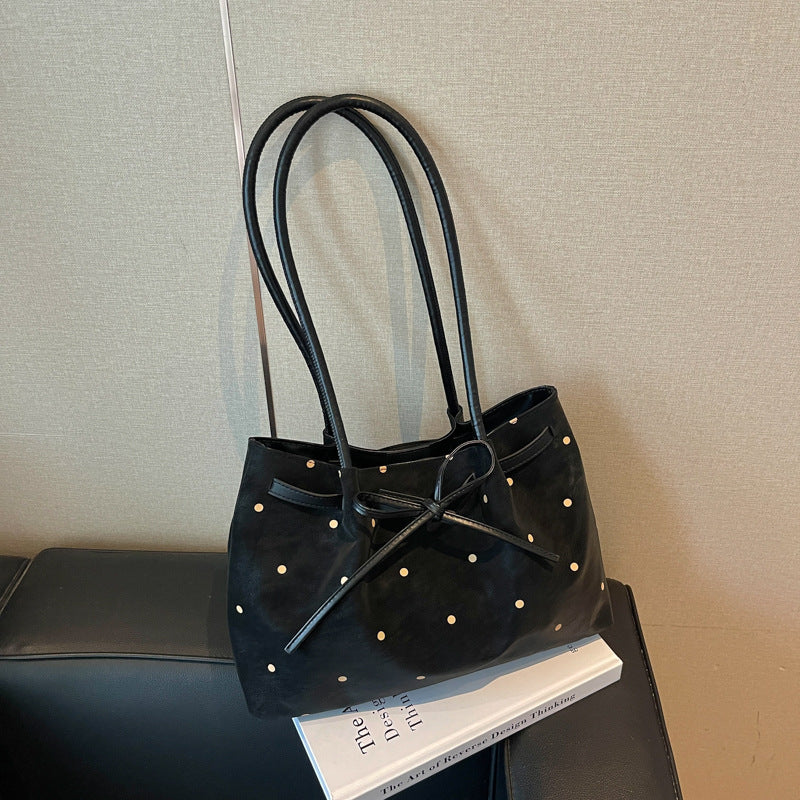 Elegant Suede Tote Bag with Bow Detail