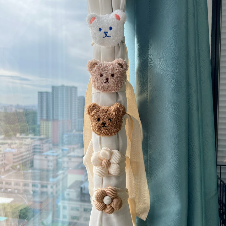 Plush Bear Curtain Tieback with Elastic Loop and Soft Teddy Face