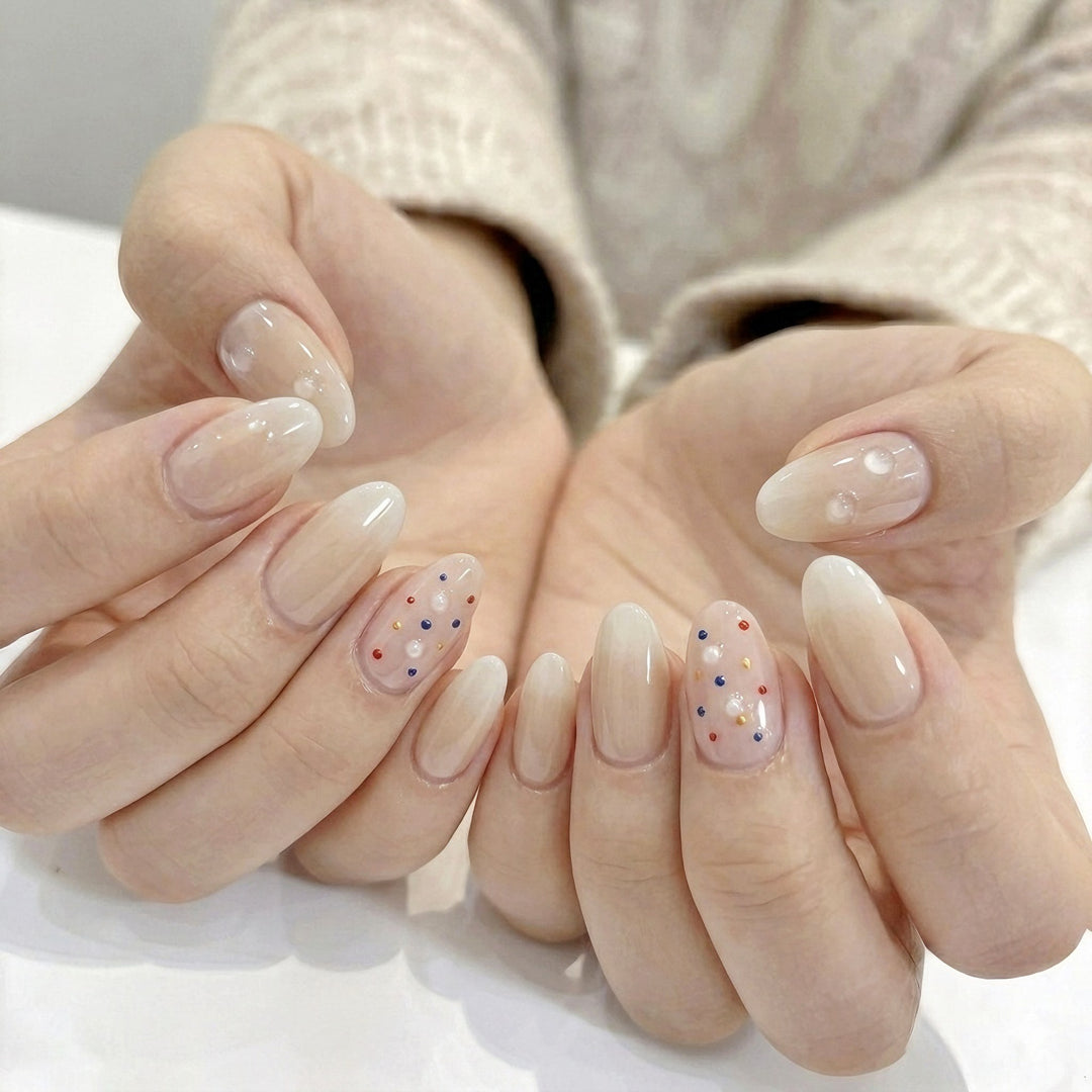 Decorative Press-On Nail Set with Pearlescent and Glitter Accents