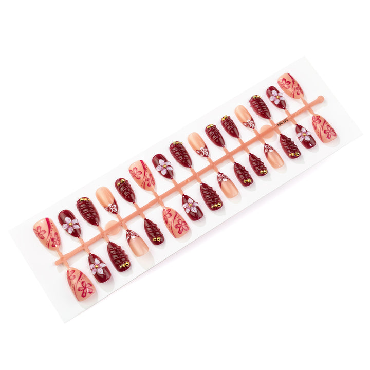 Artistic Press-On Nail Art Set with Floral and Glossy Designs Kalsten