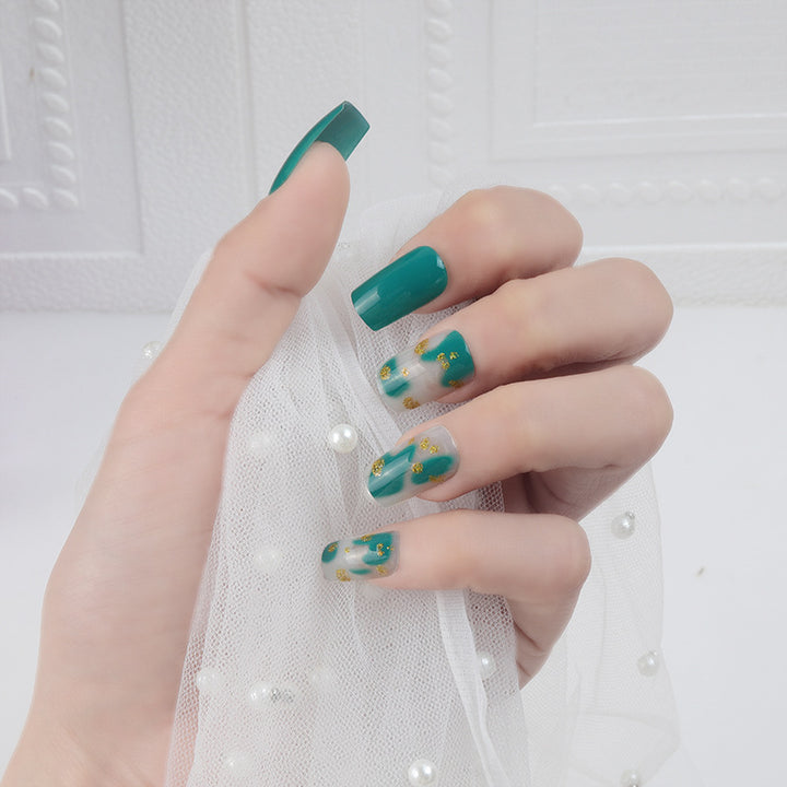 Artistic Press-On Nail Set with Floral and Gold Accent Designs Kalsten