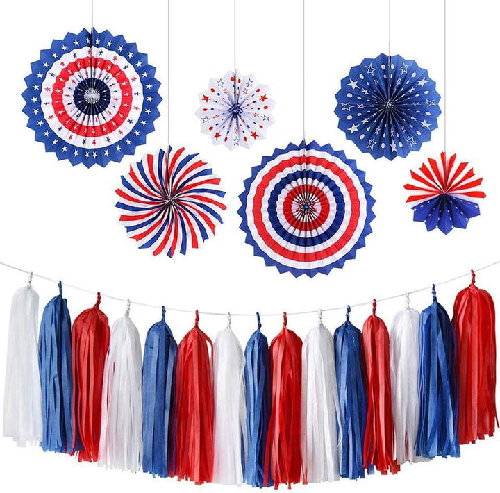 Unisex nan patriotic hanging paper fan and tassel party decoration set Kalsten