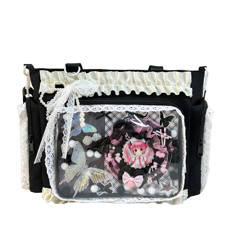 Shoulder bag with transparent front and playful applications Kalsten
