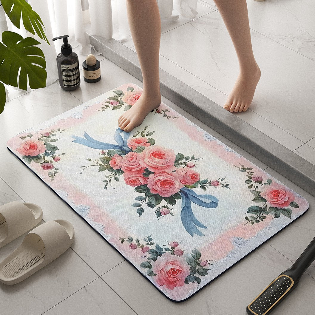 Vintage Floral Bath Mat Kalsten
