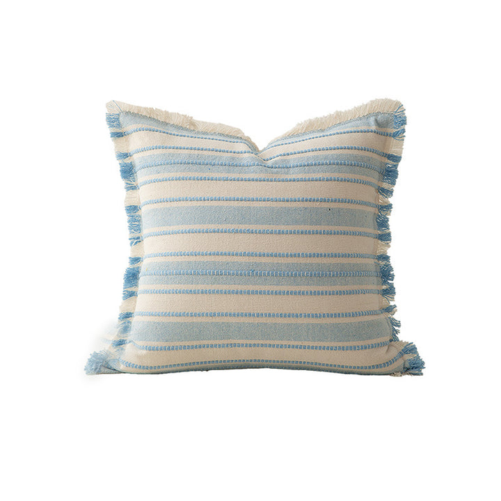 Square cushion cover made of hand-woven cotton blend with decorative fringe trim Kalsten
