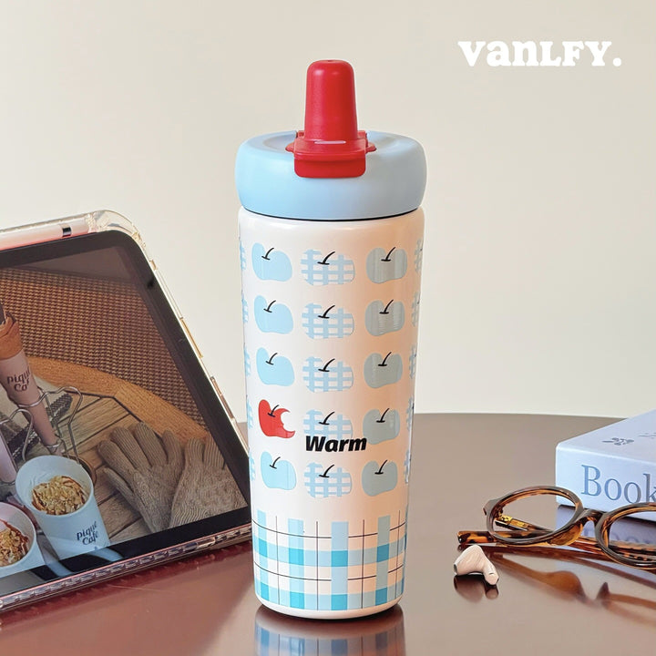 Women's insulated drinking bottle with innovative silicone cap and cheerful Kalsten motif