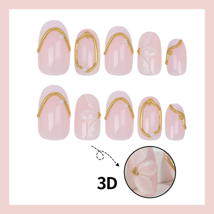 Elegant artificial nail set with romantic floral decorations Kalsten