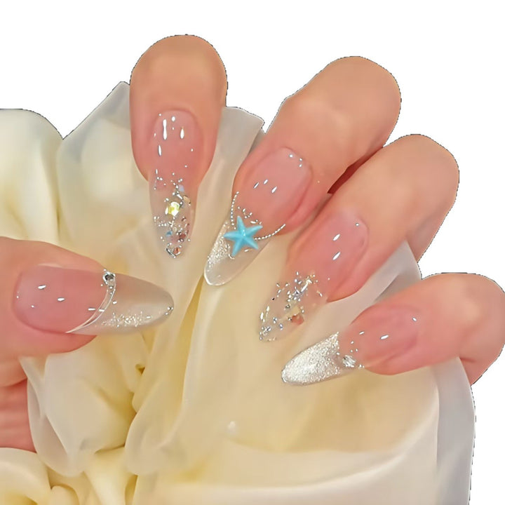 Decorative Gel Nail Extensions with Star Accents