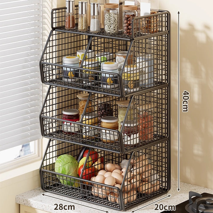 Stackable Two-Basket and Top Shelf Wire Countertop Pantry Organizer