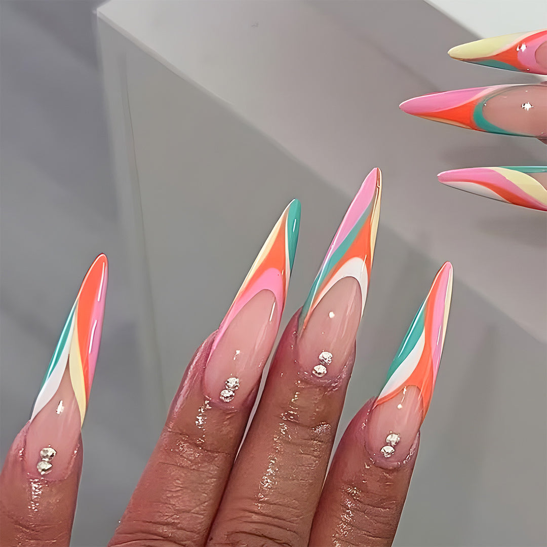 Colorful Stiletto Press-On Nail Set Kalsten