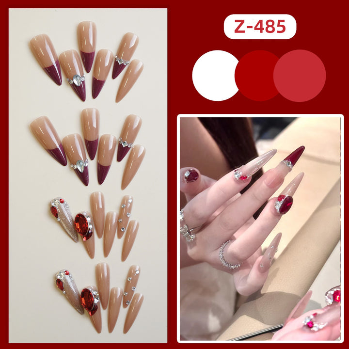 Decorative Stiletto Press-On Nail Set with Rhinestone Accents