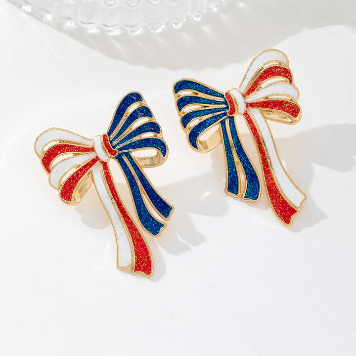 Ladies' elegant enamel bow earrings with glitter effect and gilded setting Kalsten