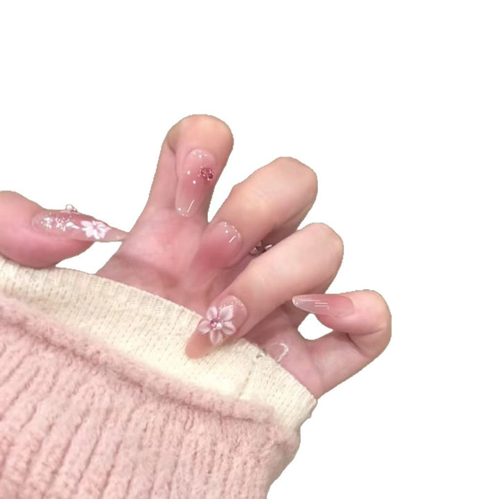 Flower-Decorated Long Stiletto Nail Extensions