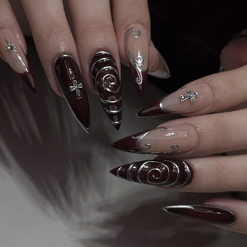 Artistic Stiletto Press-On Nails Set with Elaborate Designs kalsten