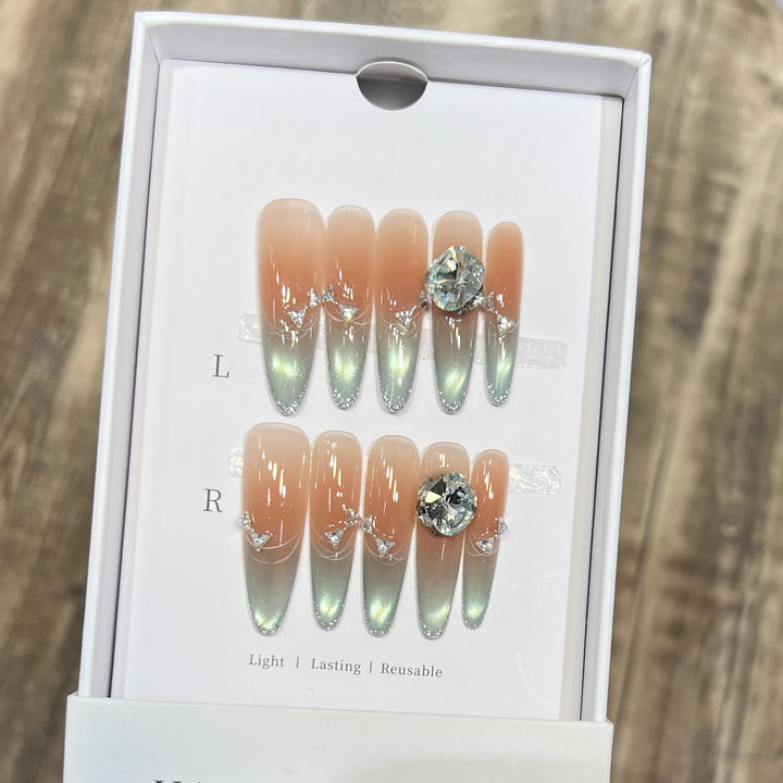 Elegant Stiletto Press-On Nail Art Set with Jewel Accents Kalsten