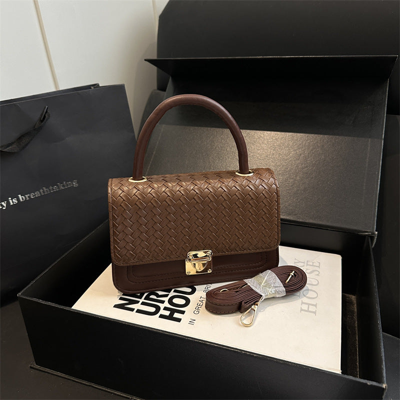 Woven Leather Handheld Satchel