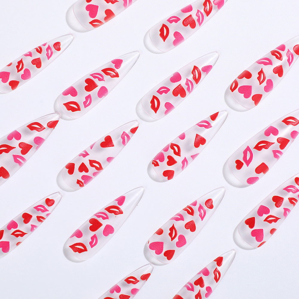 Artificial nails with romantic lip and heart designs Kalsten