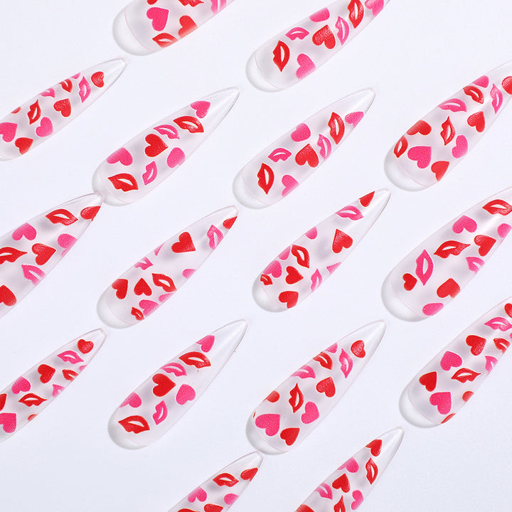Artificial nails with romantic lip and heart designs Kalsten
