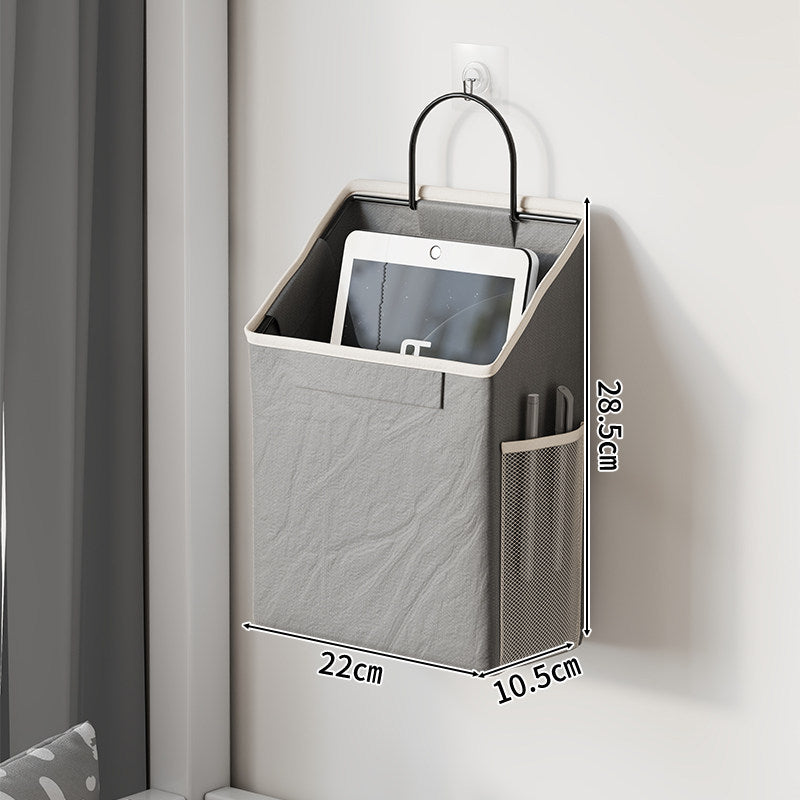 Wall-Mounted Canvas Pocket Organizer with Mesh Side Pouch and Metal Hook