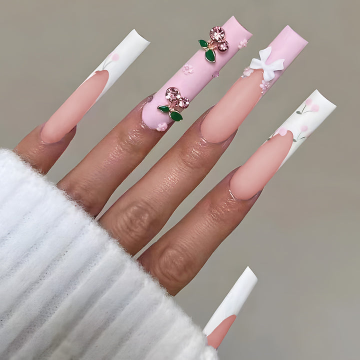 Elegant Floral-Designed Long Press-On Nails Kalsten