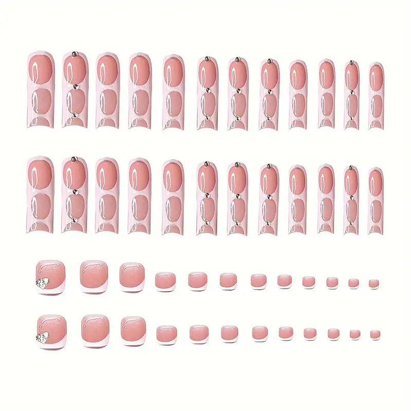 Stylish Press-On Nail Art Set with Rhinestone Accents Kalsten