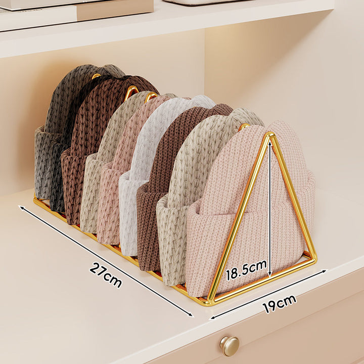 Triangular Metal Multi-Slot Knit Hat and Beanie Organizer Rack