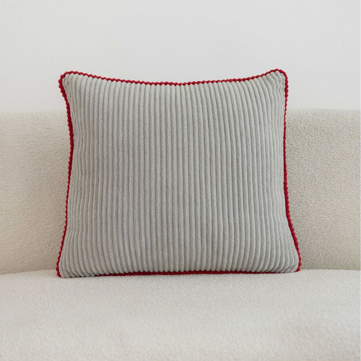 Ribbed Corduroy Square Throw Pillow with Scalloped Edge
