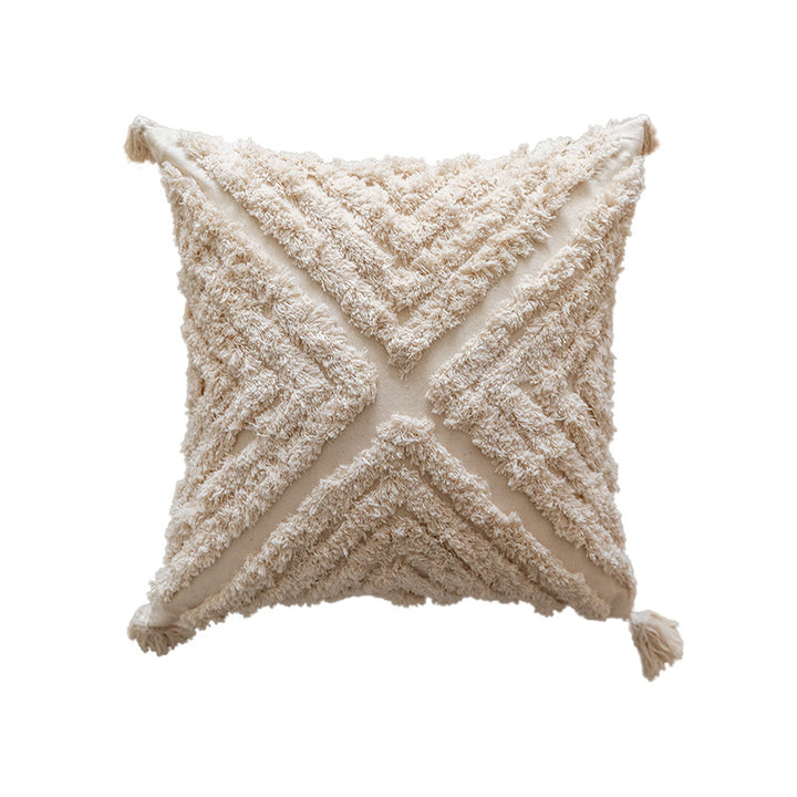 Textured Moroccan Shag Diamond Tassel Throw Pillow Cover
