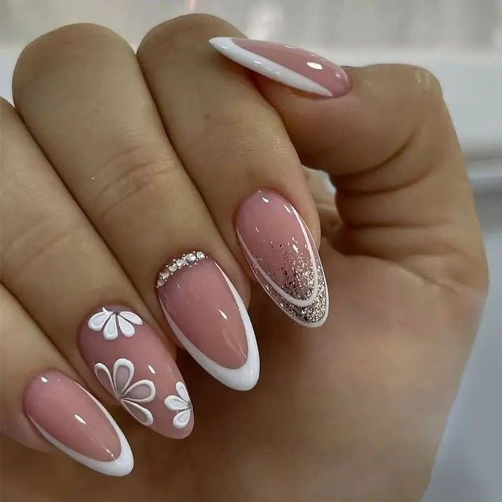 Elegant Floral Almond Nail Art Kalsten