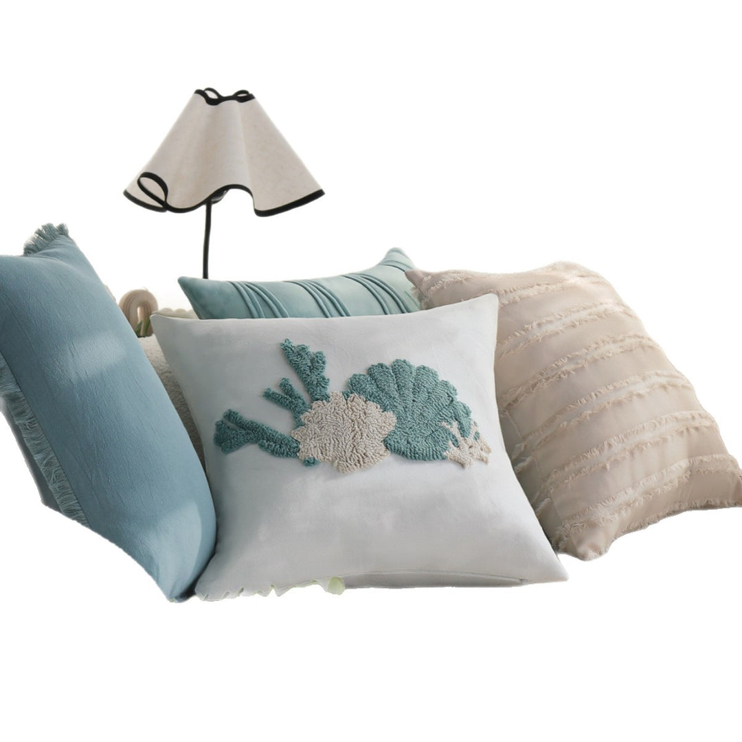 Square cushion cover in boho look with flat fringe runs and linen appearance, concealed zipper Kalsten