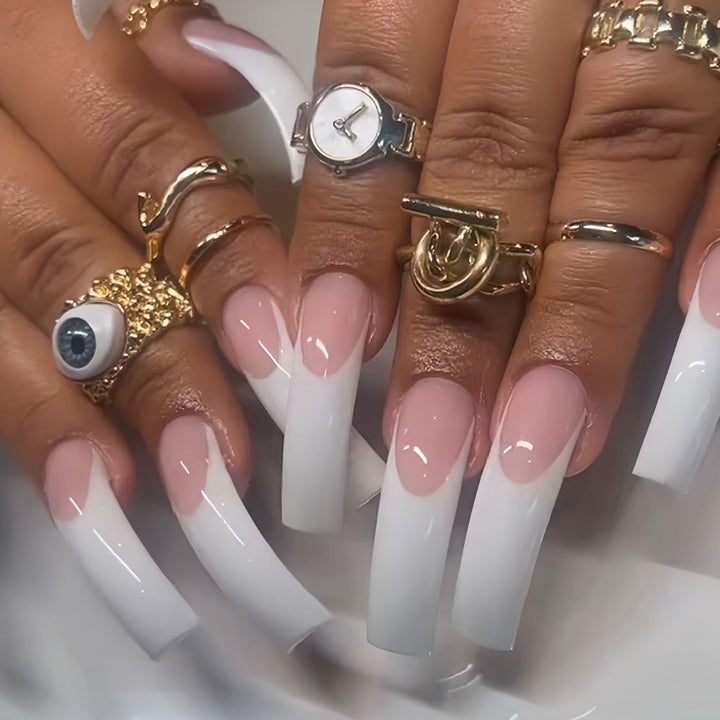 Elegant French Tip Acrylic Nail Extensions Kalsten