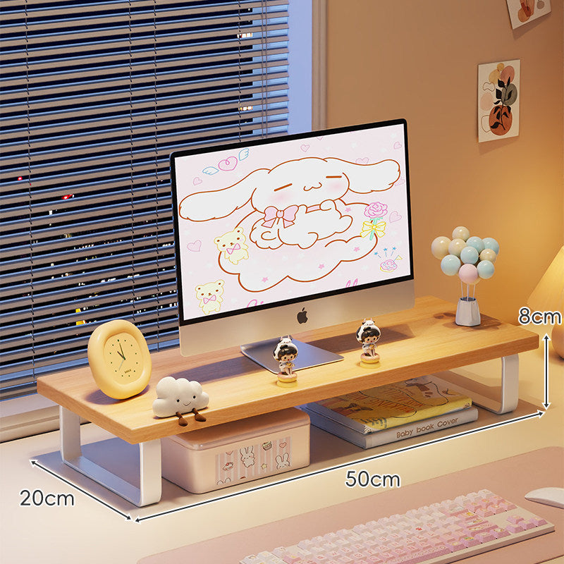 Elevated Monitor Riser Stand with Wood-Effect Top Metal Frame and Under-Shelf Storage