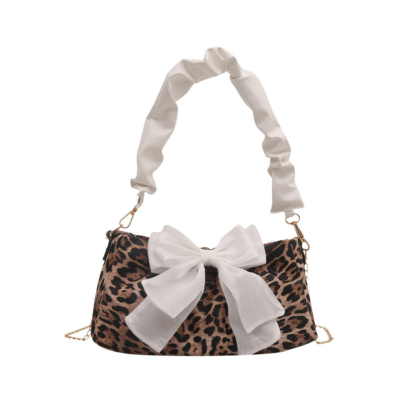 Leopard Print Bow Accent Handbag