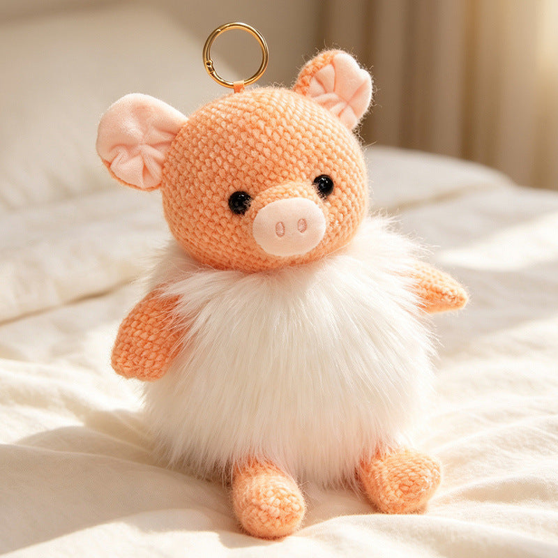 Plush Fluffy Monkey Bag Charm Keychain with Faux-Fur Body and Gold Ring Kalsten