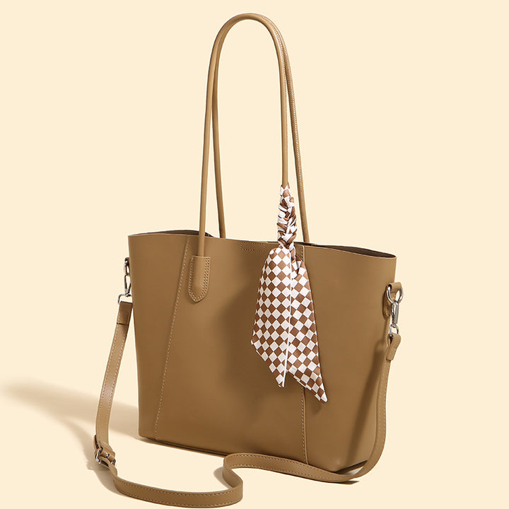 Elegant Leather Tote Bag with Scarf Detail