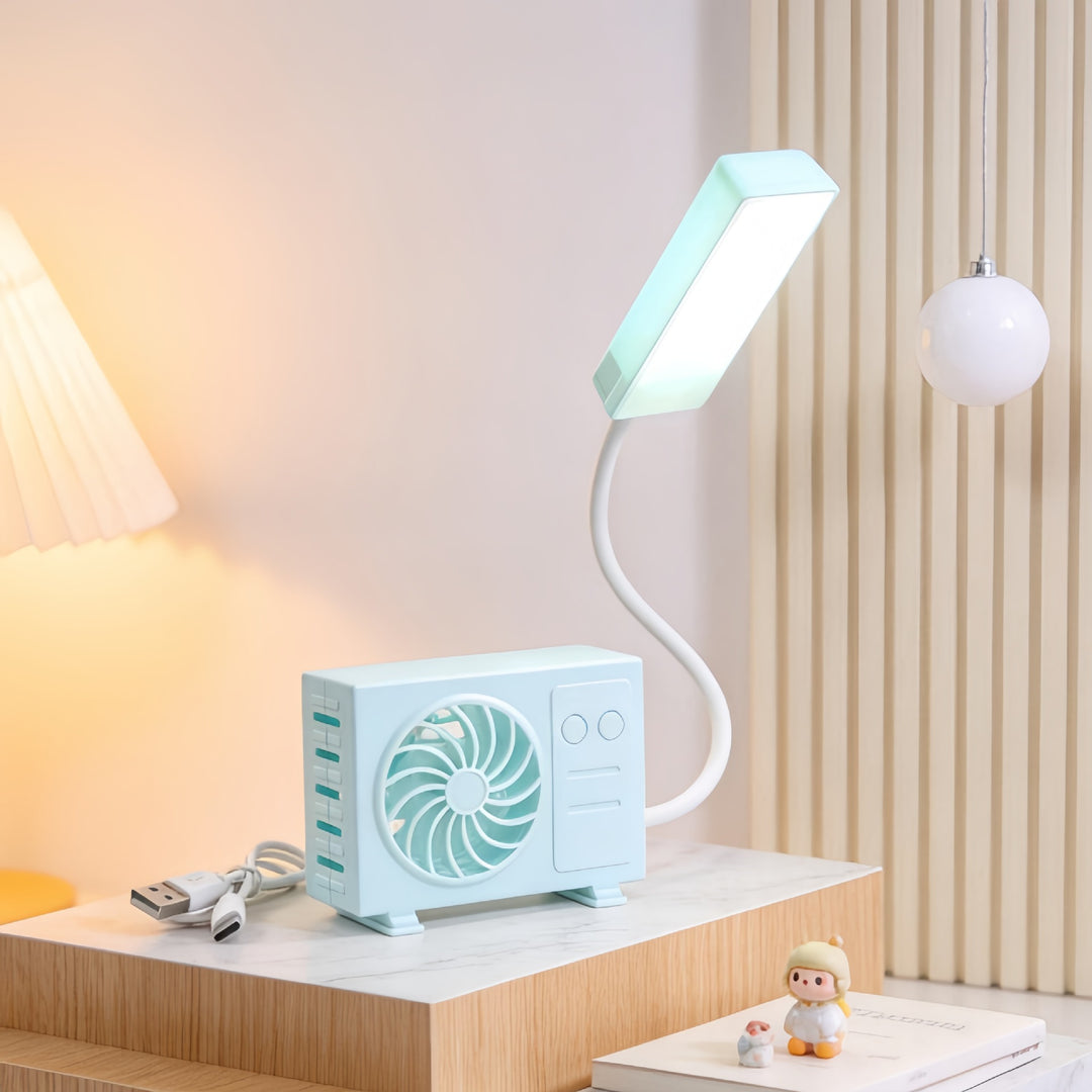 Ladies multifunctional table lamp with integrated fan and USB charging ports Kalsten