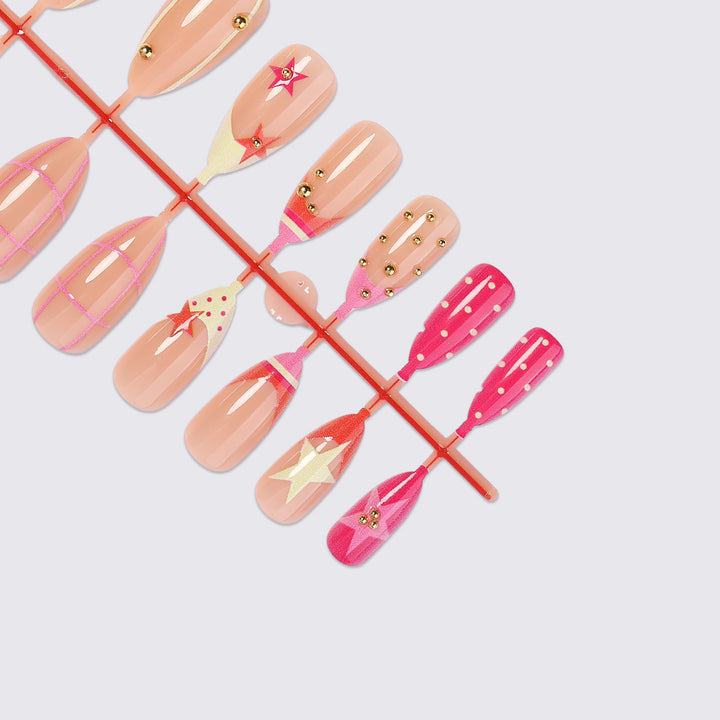 Artificial nail set with creative geometric patterns and sparkling accents Kalsten
