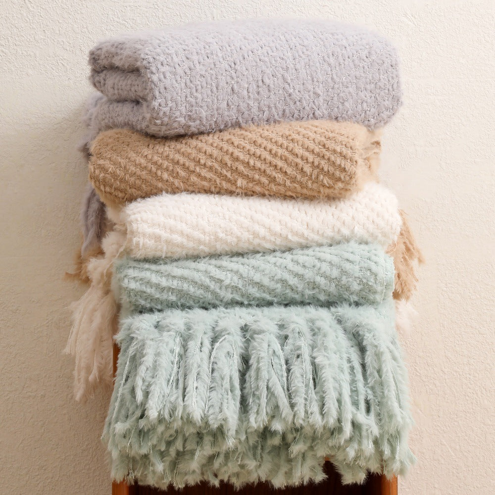 Women's knitted blanket with softest fleece and decorative fringes Kalsten