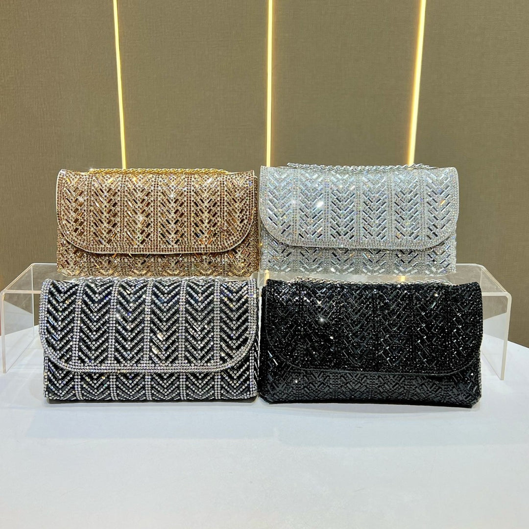 Decorative Crystal-Studded Evening Clutch
