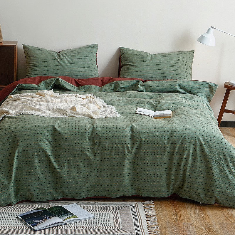 Reversible bed linen set made of breathable cotton blend with fine dot texture
