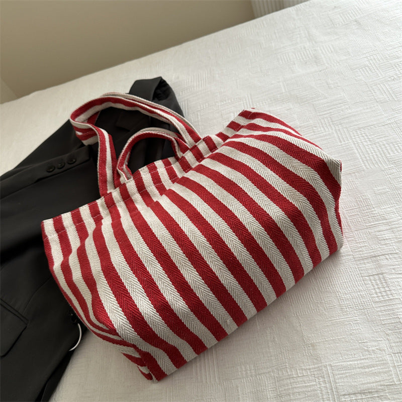 Durable Striped Canvas Beach Tote Bag