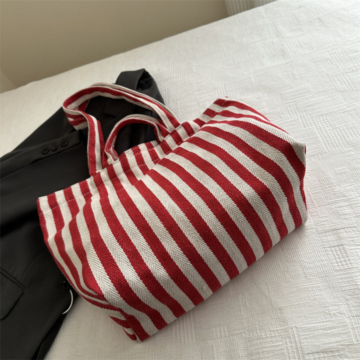 Durable Striped Canvas Beach Tote Bag