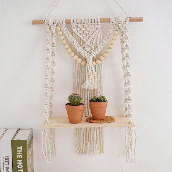 Macramé Wall Shelf with Decorative Beads Kalsten