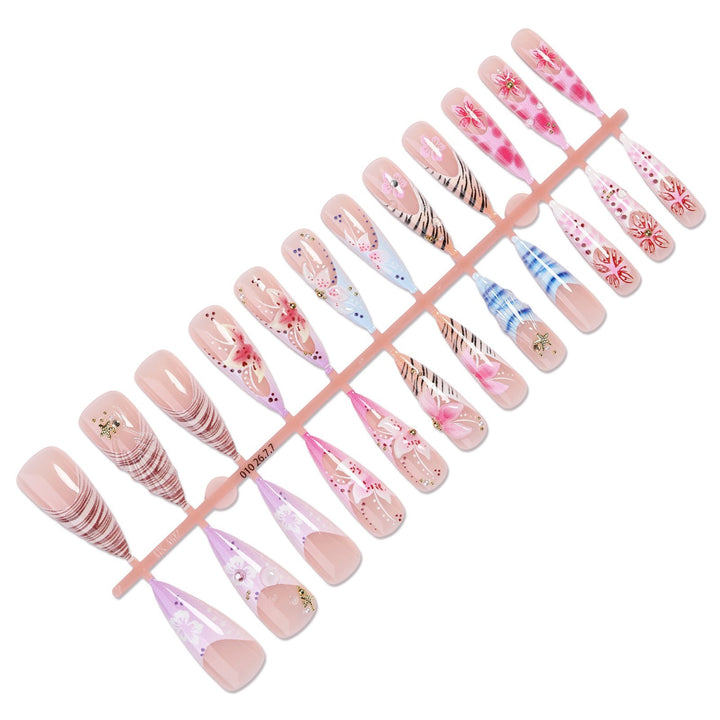 Acrylic nail set with exquisite 3D flower decorations and elegant accents Kalsten