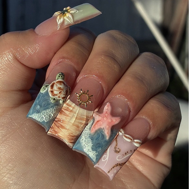 Artificial nail set with floral and maritime patterns Kalsten
