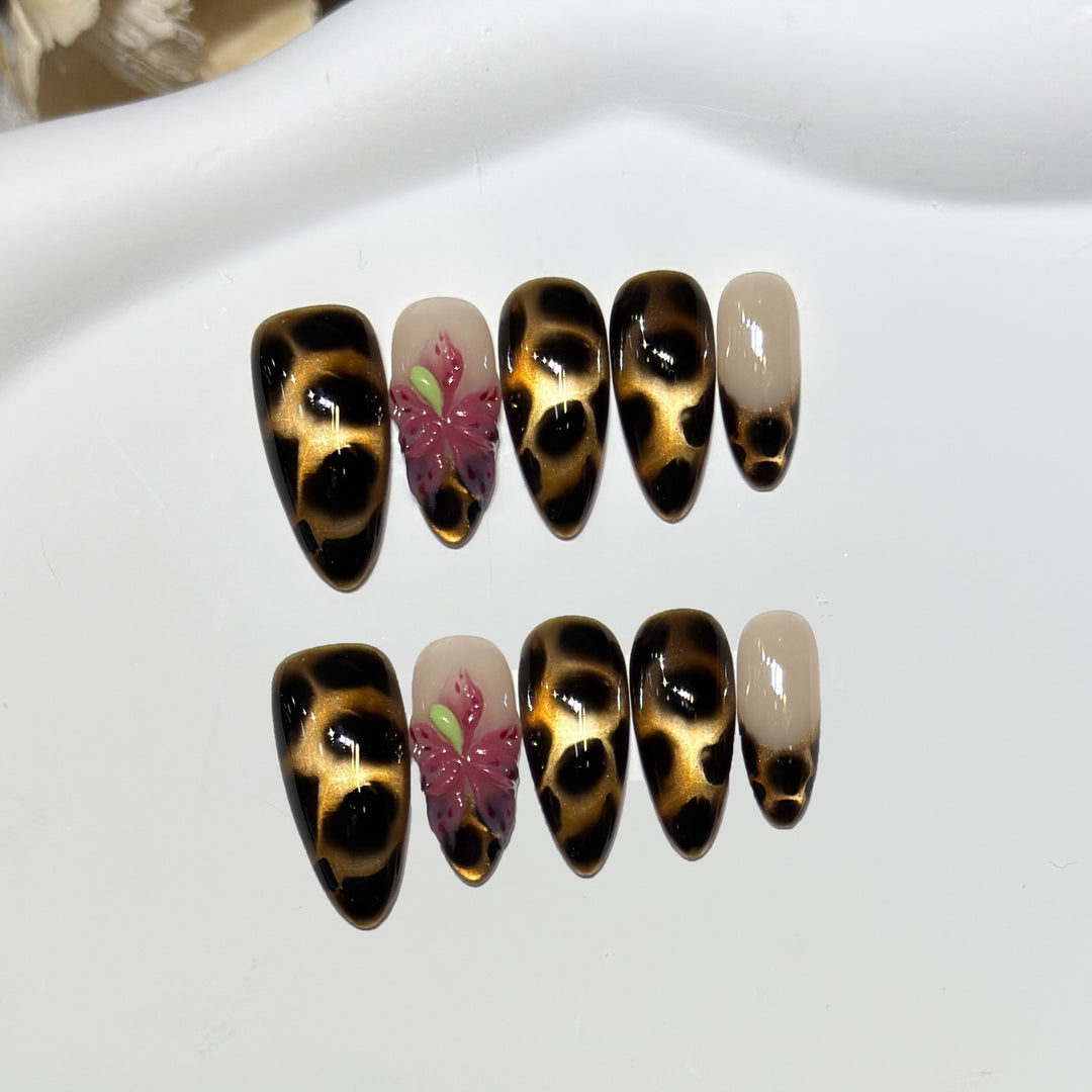 Artistic Stiletto Nail Tips with Floral Design Kalsten