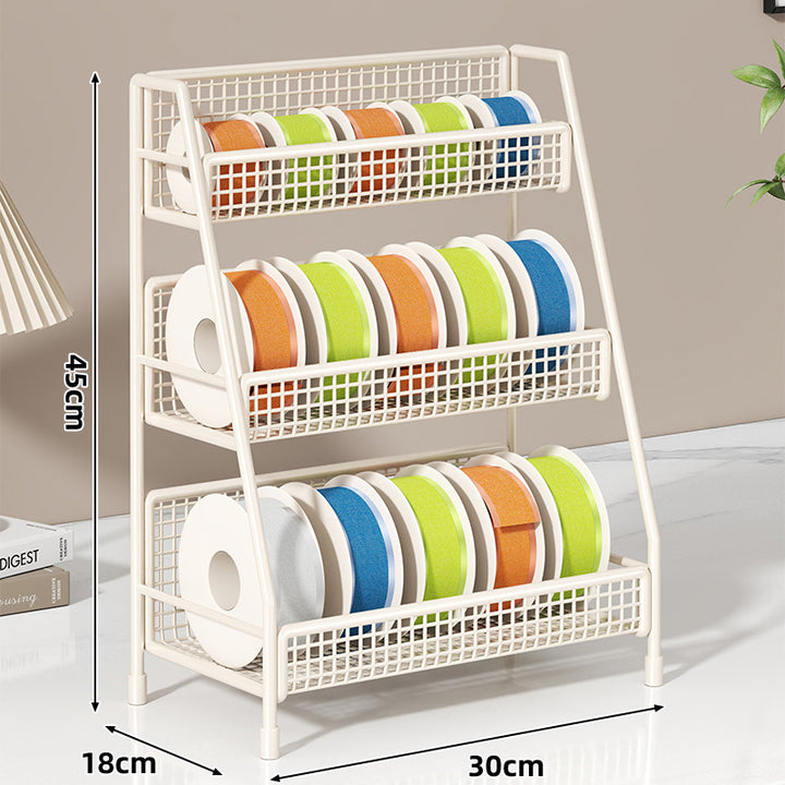Four-Tier Angled Wire Mesh Roll Organizer Stand for Tape Ribbon and Craft Spools