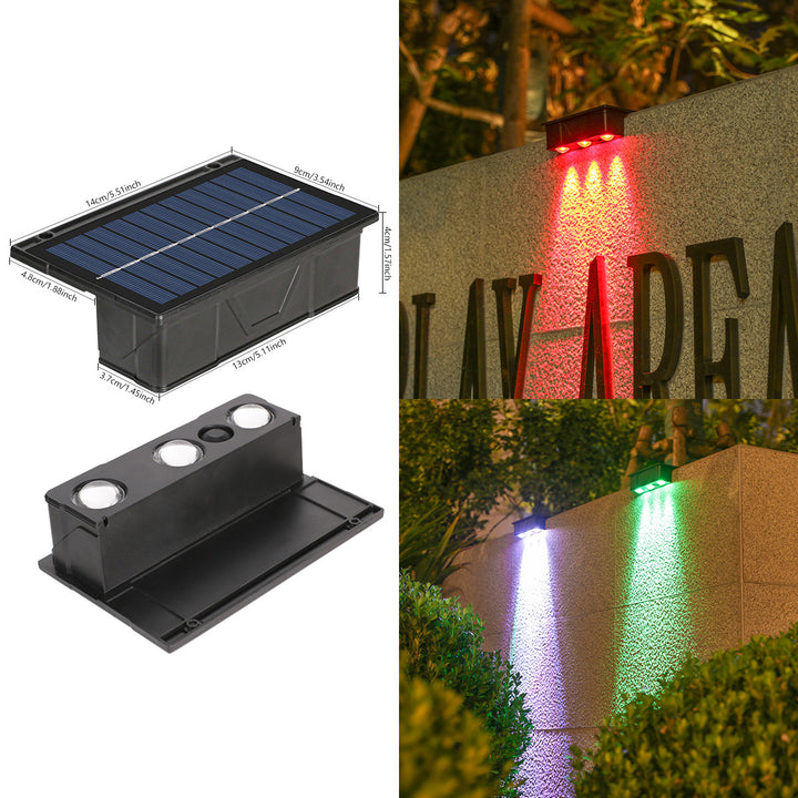 Outdoor Solar RGB Dual-Beam Wall Light With Integrated Photovoltaic Panel And Weather-Resistant Mounting Base Kalsten