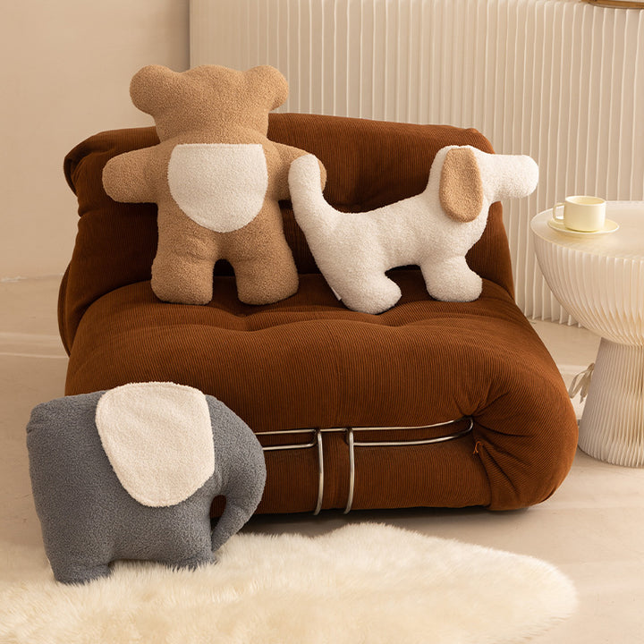 Cuddle teddy cushion made of boucle with ergonomic back support