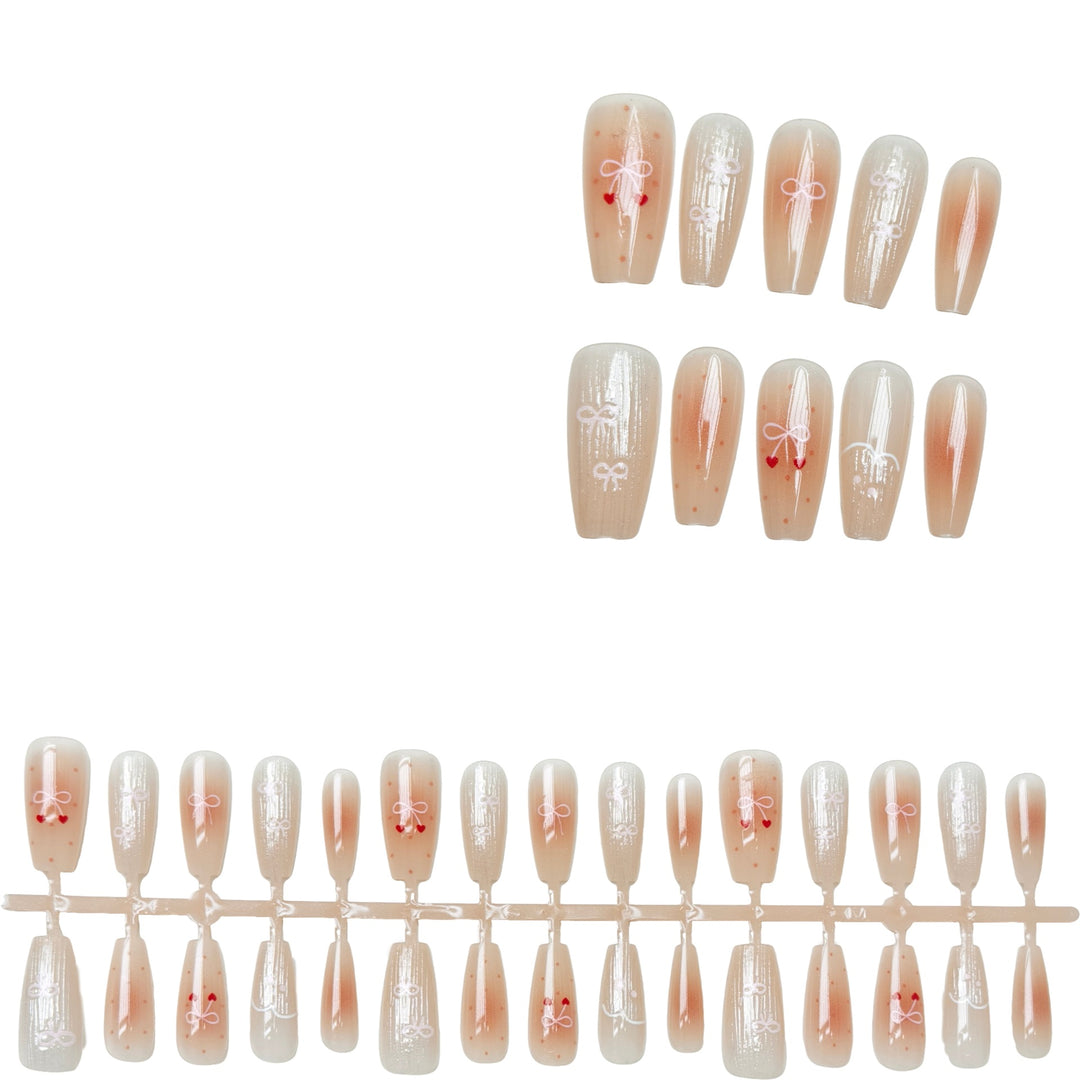 Decorative Press-On Nail Set with Elegant Bow Designs